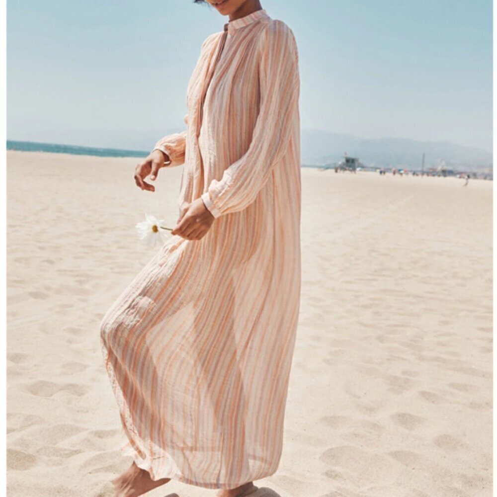 Christy Dawn Riley Maxi Coverup Dress In Salmon Stripe S​​​​​​​